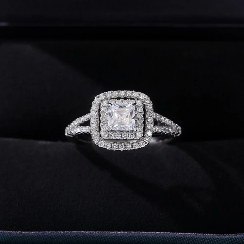 😍PRINCESS CUT 14K WHITE GOLD PURE CZ SQUARE BEAUTIFUL LUXURY WEDDING RING, K904
